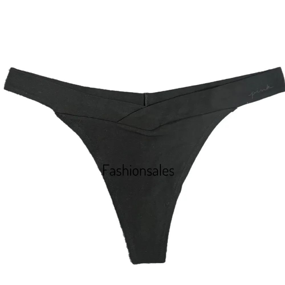 Victorias Secret Pink Soft Cotton Thong Panty Script Logo Black